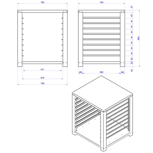 [19044723] Soporte para hornos panadería HP-364 y HP-464 PLUS con 8 bandejas