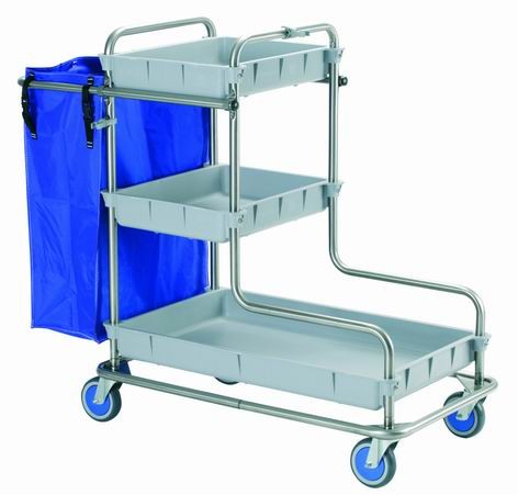 [GA50INOX] Carro Inox De 3 Bandejas Con Bolsa 77 L