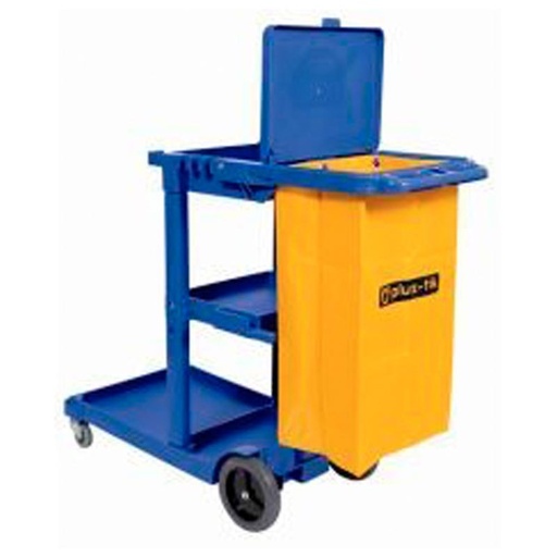 [300002BL] Carro Azul De Limpieza Con Bolsa Amarilla Y Tapa