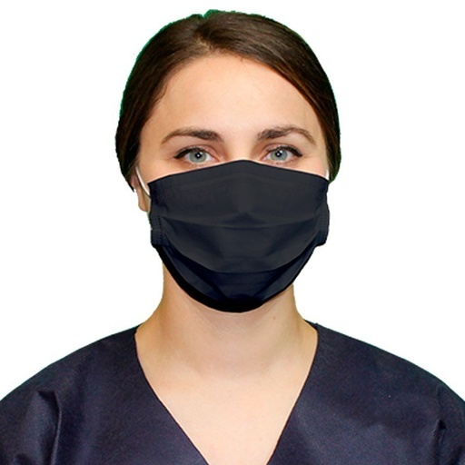 [304206BK] Mascarilla Quirúrgica Negra Desechable, Plana  3 Capas , Pinza Nasal