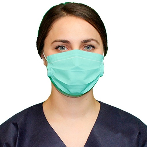 [304206GN] MASCARILLA QUIRÚRGICA VERDE DESECHABLE, PLANA  3 CAPAS , PINZA NASAL