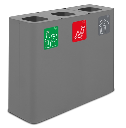 [PU180F-G] PAPELERA ESTACIÓN DE RECICLAJE PURE 180 L (60 L+60 L+60 L)  ACERO PINTADO GRIS