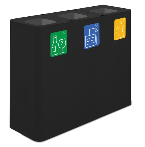 [PU180F-N] PAPELERA ESTACIÓN DE RECICLAJE PURE 180 L (60 L+60 L+60 L)ACERO PINTADO NEGRO