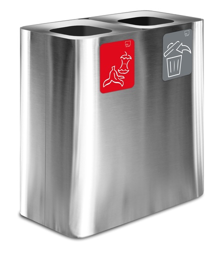 [PU200F-AS] Papelera Estación De Reciclaje Pure 200 L 100 L+100 L Acero Inox Satinado