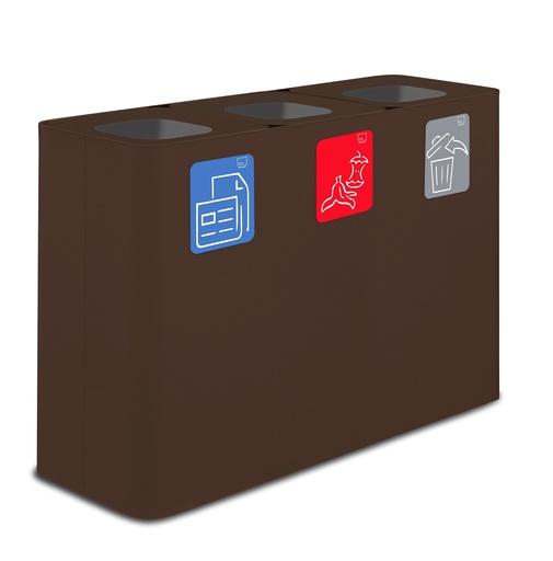 [PU300F-C] PAPELERA ESTACIÓN DE RECICLAJE PURE 300 L (100 L+100 L+100 L) ACERO PINTADO CORTEN