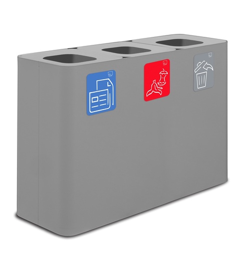 [PU300F-G] PAPELERA ESTACIÓN DE RECICLAJE PURE 300 L (100 L+100 L+100 L) ACERO PINTADO GRIS