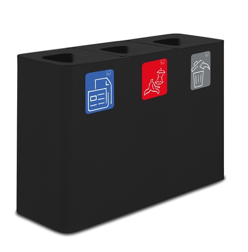 [PU300F-N] PAPELERA ESTACIÓN DE RECICLAJE PURE 300 L (100 L+100 L+100 L) ACERO PINTADO NEGRO