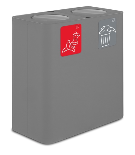 [PU200F-BA-G] PAPELERA ESTACIÓN DE RECICLAJE PURE CON TAPA ABATIBLE 200 L (100 L+100 L) ACERO PINTADO GRIS
