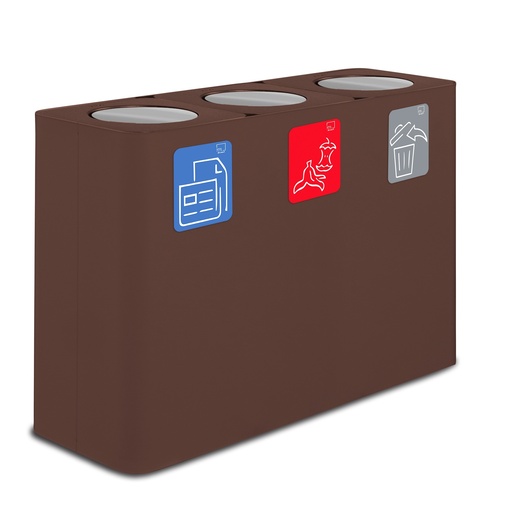 [PU300F-BA-C] PAPELERA ESTACIÓN DE RECICLAJE PURE TAPA ABATIBLE 300 L (100 L+100 L+100 L) ACERO PINTADO CORTEN