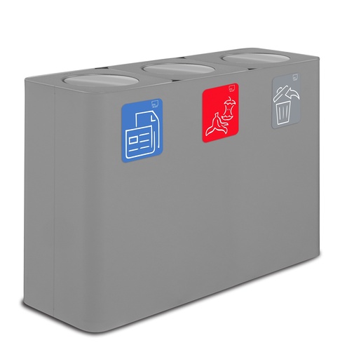 [PU300F-BA-G] PAPELERA ESTACIÓN DE RECICLAJE PURE TAPA ABATIBLE 300 L (100 L+100 L+100 L) ACERO PINTADO GRIS