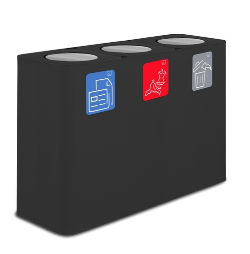 [PU300F-BA-N] PAPELERA ESTACIÓN DE RECICLAJE PURE TAPA ABATIBLE 300 L (100 L+100 L+100 L) ACERO PINTADO NEGRO