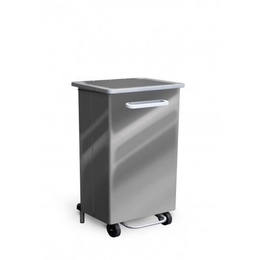 [749A/90] Papelera Gastro Móvil Con Tapa Y Pedal 90 L Acero Inox Pulido