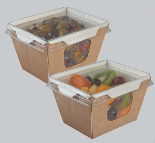[9242] ENVASE CARTÓN  KRAFT CON  VENTANA Y TAPA PS 50 CL