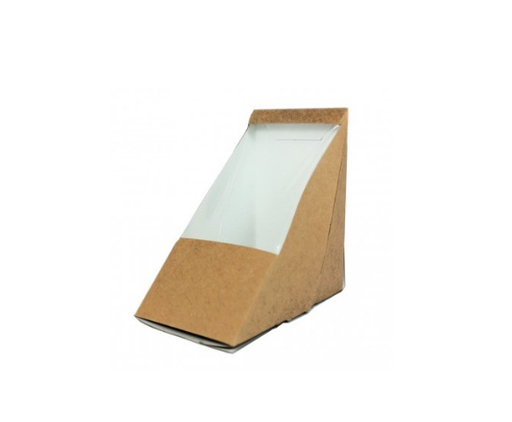 [LM019588] Envase Sandwich Cartón Kraft Con Ventana 12,3 X 7,2 Cm