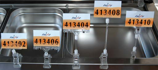 [413410] Pinza porta-precios estantería inox Imagine, acrílico transparente.