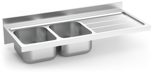 [057632] Fregadero inox colgante con cartelas serie 600 2 cubetas 1 escurridor derecha