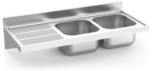 [057634] Fregadero inox colgante con cartelas serie 600 2 cubetas 1 escurridor izquierda