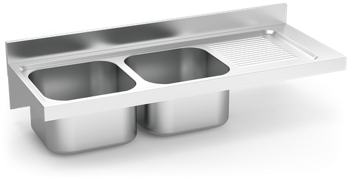 [057806] Fregadero inox colgante con cartelas serie 550 2 cubetas 1 escurridor derecha