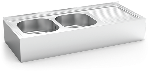 [050236] Fregadero inox colgante con faldón serie 500 2 cubetas 1 escurridor derecha