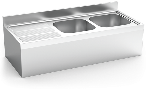 [054434] Fregadero inox colgante con faldón serie 600 2 cubetas 1 escurridor izquierda