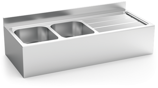 [055632] Fregadero inox colgante con faldón serie 700 2 cubetas 1 escurridor derecha