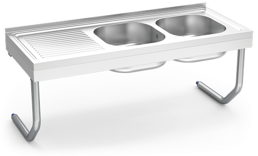 [050438] Fregadero inox colgante con palomillas serie 500 2 cubetas 1 escurridor izquierda