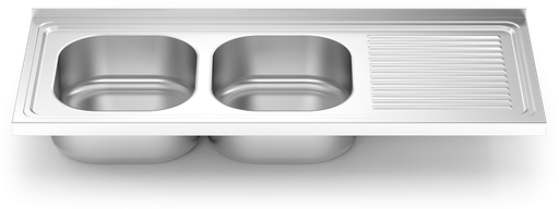 [050636] Fregadero inox con soporte sin entrepaño serie 500 2 cubetas 1 escurridor derecha faldón parcial