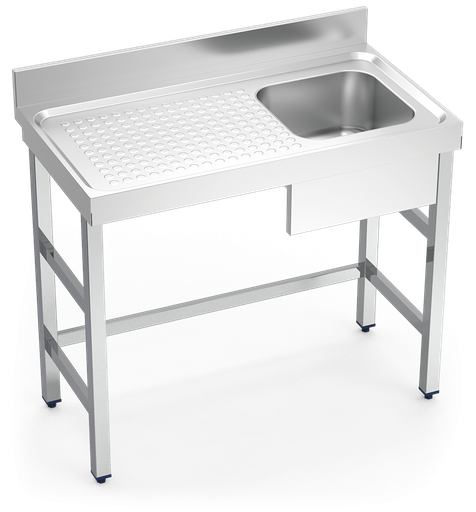 [051804] Fregadero inox con soporte sin entrepaño serie 550 1 cubeta 1 escurridor izquierda faldón parcial