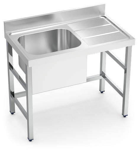 [056006] Fregadero inox con soporte sin entrepaño serie 700 1 cubeta 1 escurridor derecha faldón parcial