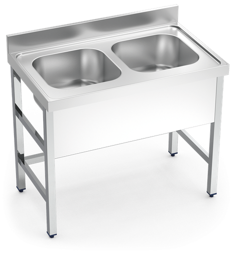 [056024] Fregadero inox con soporte sin entrepaño serie 700 2 cubetas faldón completo