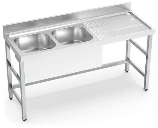 [056032] Fregadero inox con soporte sin entrepaño serie 700 2 cubetas 1 escurridor derecha faldon parcial