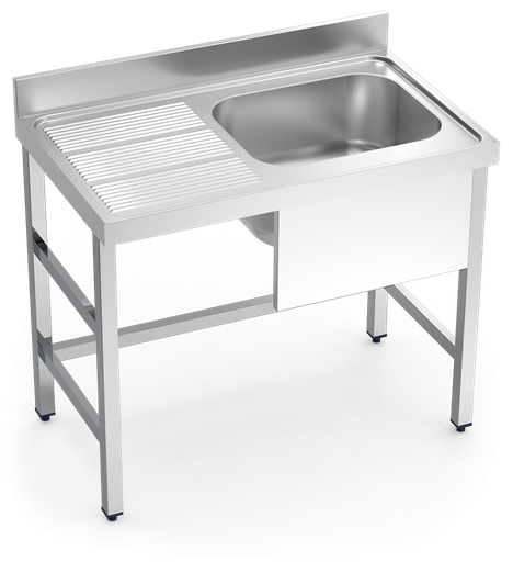 [054812] Fregadero inox con soporte sin entrepaño serie 600 1 cubeta 1 escurridor izquierda faldón parcial