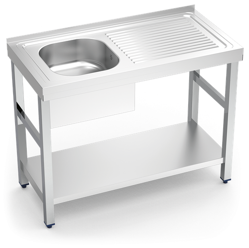 [050816] Fregadero inox con soporte con entrepaño serie 500 1 cubeta 1 escurridor derecha faldón parcial