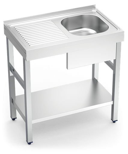 [050818] Fregadero inox con soporte con entrepaño serie 500 1 cubeta 1 escurridor izquierda faldón parcial