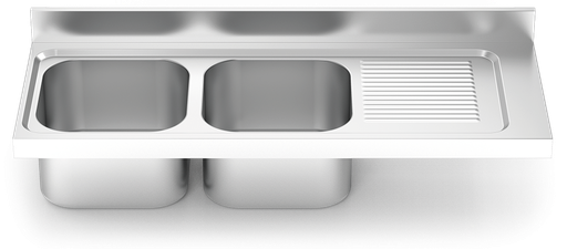 [052006] Aigüera *inox amb suport amb *entrepaño sèrie 550 2 cubetes 1 escorredora dreta faldó parcial