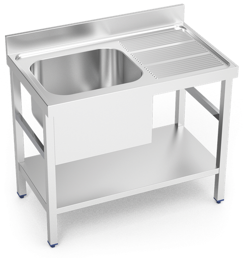 [056206] Fregadero inox con soporte con entrepaño serie 700 1 cubeta 1 escurridor derecha faldón parcial