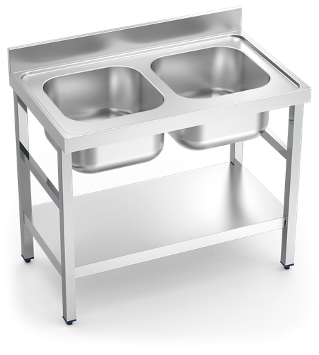 [056222] Fregadero inox con soporte con entrepaño serie 700 2 cubetas