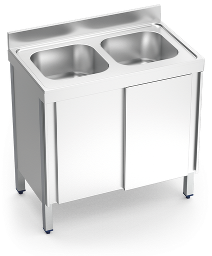 [055222] Fregadero inox con puertas correderas serie 600 2 cubetas