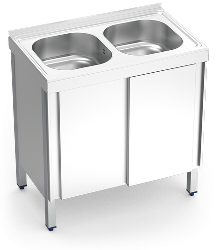 [051010] Fregadero inox con puertas correderas serie 500 2 cubetas