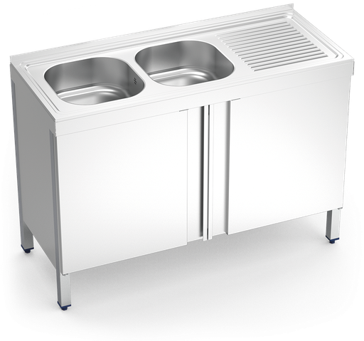 [051236] Fregadero inox con puertas abatibles serie 500 2 cubetas 1 escurridor derecha