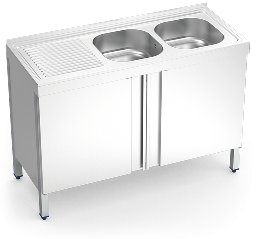 [051238] Fregadero inox con puertas abatibles serie 500 2 cubetas 1 escurridor izquierda