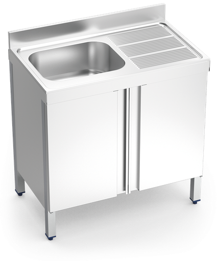 [055406] Fregadero inox con puertas abatibles serie 600 1 cubeta 1 escurridor derecha
