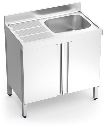 [055408] Fregadero inox con puertas abatibles serie 600 1 cubeta 1 escurridor izquierda