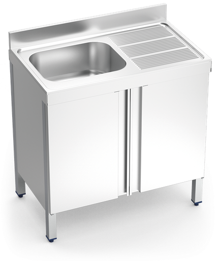 [056610] Fregadero inox con puertas abatibles serie 700 1 cubeta 1 escurridor derecha