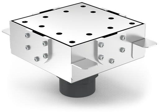 [054260] Sumidero para canal modular ranurado de salida vertical convertible a horizontal 200x200 mm.