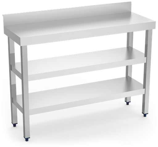 [074408] Mesa mural *inox *sotabanco amb *entrepaños