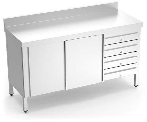 [074474] Mesa mural inox con puertas y cajones