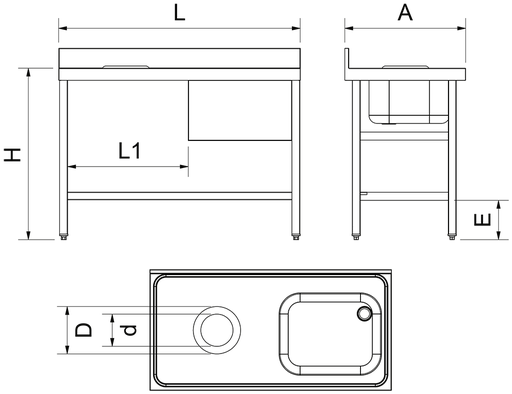 [980300202] Mesa mural *desbarasado amb aigüera dreta
