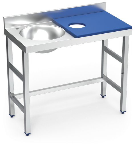 [072880] Mesa de preparación y lavado inox 1000 mm azul cubeta izquierda