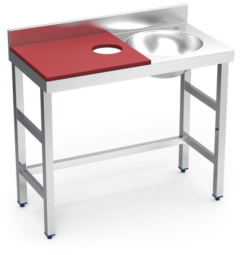 [072810] Mesa de preparación y lavado inox 1000 mm roja cubeta derecha